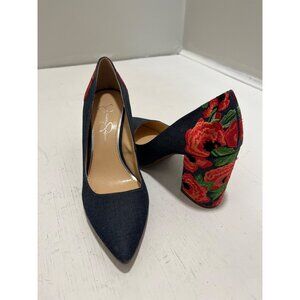 Jessica Simpson Womens Embroidered Denim Block‎ Heels Size 7.5